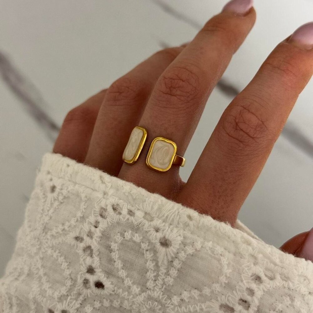 Sku0391 Retro Gold White Women Casual Fashion Ring Stainless steel + gift bag - Picture 4 of 4